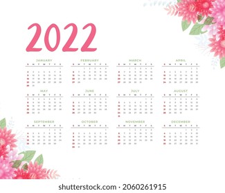 elegant 2022 flowers calendar for new year