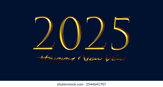elegant 2025 happy new year text design in gold and black with luxury style for modern holiday celebration, stylish typography and festive decoration for classic new year greeting cards