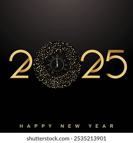 Elegant 2025 New Year Greeting in Gold and Black Design Vector illustration