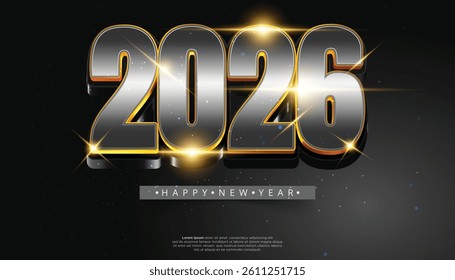 Elegant 2026 Happy New Year Design 3D Metallic Number Text Effect
