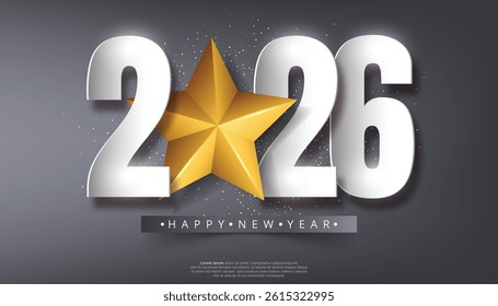 Elegant 2026 New Year Design featuring a Golden Star on a Grey Background for festive celebrations and design elements