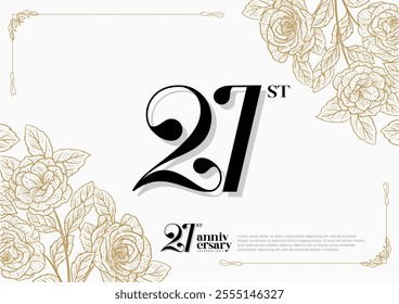 Elegant 21st Anniversary Celebration with Gold and Rose Flower Background