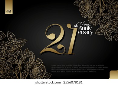 Elegant 21st Anniversary Celebration with Gold and Rose Flower Background