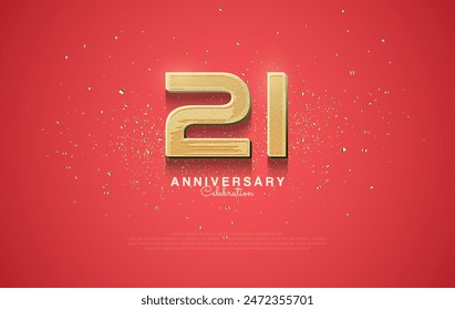 Elegant 21st anniversary vector design. With illustration of modern gold numbers on a glowing red background.