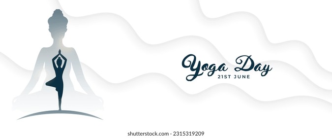 elegant 21st june yoga day white banner for spiritual therapy vector