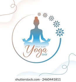 elegant 21st june yoga day event poster woman in meditation asana vector