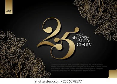 Elegant 25th Anniversary Celebration with Gold and Rose Flower Background