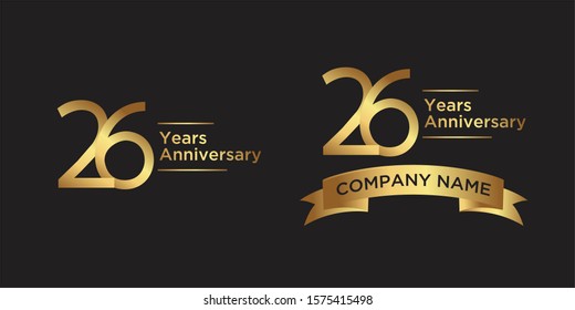 elegant 26 years anniversary logo template with ribbon in gold color, vector file eps 10 text is easy to edit