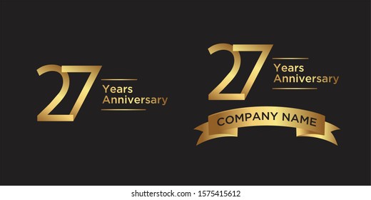 elegant 27 years anniversary logo template with ribbon in gold color, vector file eps 10 text is easy to edit