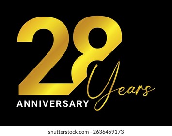 elegant 28 years anniversary design in gold text on black background used for celebration and milestones	