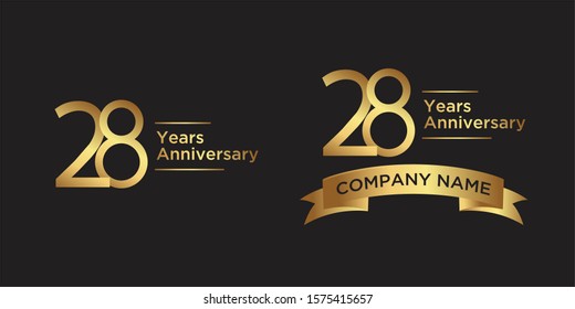 elegant 28 years anniversary logo template with ribbon in gold color, vector file eps 10 text is easy to edit