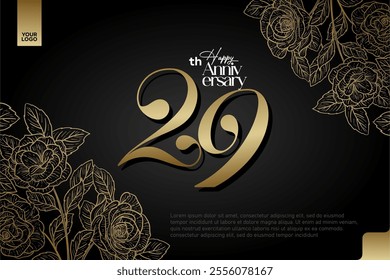 Elegant 29th Anniversary Celebration with Gold and Rose Flower Background