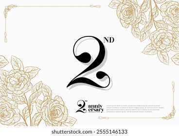 Elegant 2nd Anniversary Celebration with Gold and Rose Flower Background