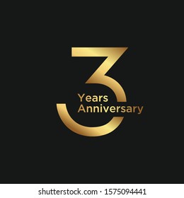 elegant 3 years anniversary logo template in gold color, vector file eps 10 text is easy to edit