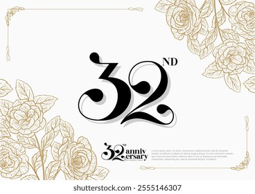 Elegant 32nd Anniversary Celebration with Gold and Rose Flower Background