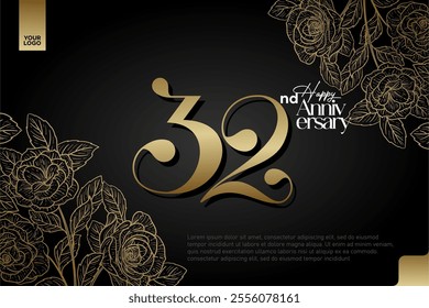 Elegant 32nd Anniversary Celebration with Gold and Rose Flower Background