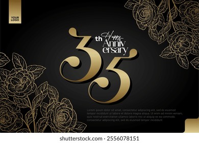 Elegant 35th Anniversary Celebration with Gold and Rose Flower Background