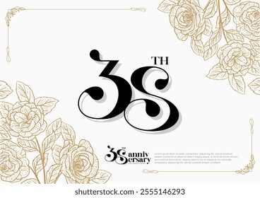 Elegant 38th Anniversary Celebration with Gold and Rose Flower Background