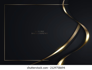 Elegante 3D de fondo abstracto de forma curva negra con brillantes luces de línea de cinta dorada. Estilo de lujo. Ilustración del vector