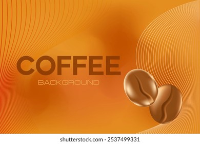 Feijões de café 3D elegantes com textura brilhante. Fundo de aquarela bege, marrom com espaço de cópia. Ilustração de café de luxo para apresentação de café, cartaz publicitário de café.