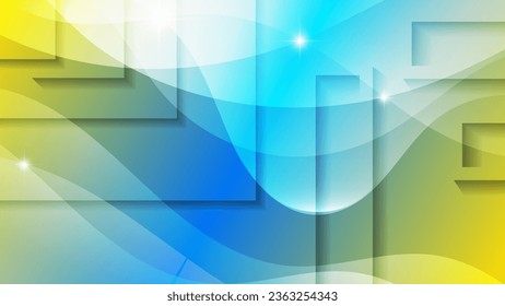 Elegant 3D effect wallpaper in blue and yellow tones. Abstract composition of chaotically overlapping shapes, stripes, geometric elements and mixing of colors. Template for your projects. Vector.
