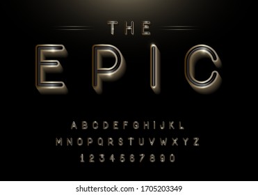 Elegant 3D font set in gold metallic chrome finished. Vector format. 