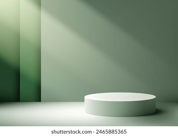 Elegante podio verde 3D con iluminación sobre fondo verde para visualización de Producto, maqueta y presentación