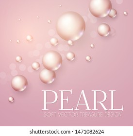 Elegant 3D Pink Pearls. Pearl Beads. Treasure realistic design.