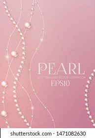 Elegant 3D Pink Pearls. Pearl Beads. Treasure Realistic Design.