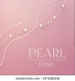 Elegant 3D Pink Pearls. Pearl Beads. Treasure realistic design.