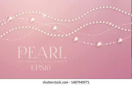 Elegant 3D Pink Pearls. Pearl Beads. Treasure realistic design.