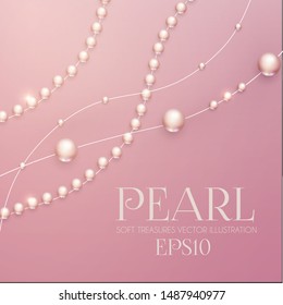 Elegant 3D Pink Pearls. Pearl Beads. Treasure realistic design.