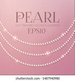 Elegant 3D Pink Pearls. Pearl Beads. Treasure realistic design.