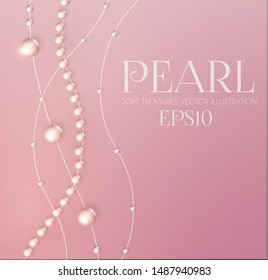 Elegant 3D Pink Pearls. Pearl Beads. Treasure realistic design.