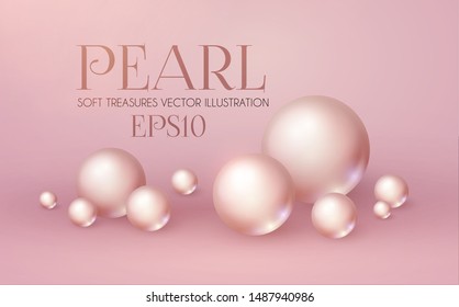 Elegant 3D Pink Pearls. Pearl Beads. Treasure realistic design.