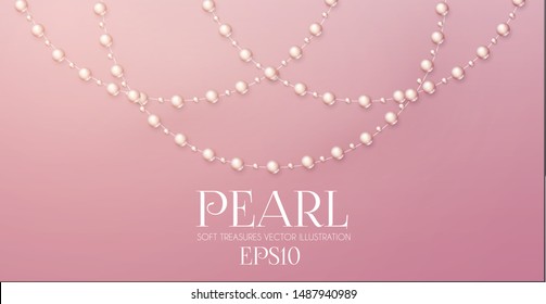 Elegant 3D Pink Pearls. Pearl Beads. Treasure realistic design.