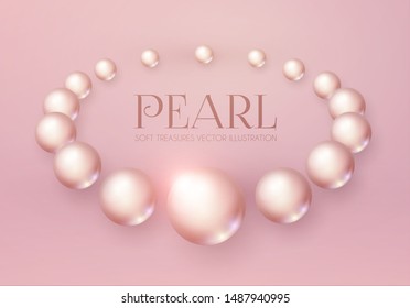 Elegant 3D Pink Pearls. Pearl Beads. Treasure realistic design.