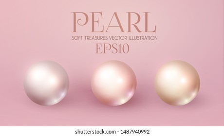 Elegant 3D Pink Pearls Set. Pearl Beads. Treasure Realistic Design.