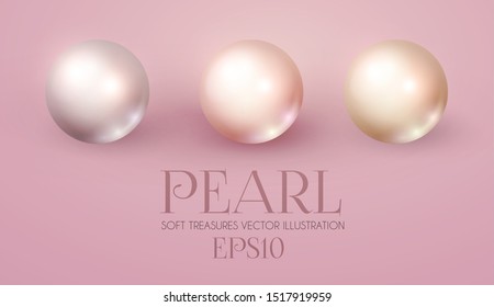 Elegant 3D Pink Pearls Set. Pearl Beads. Treasure Realistic Design.