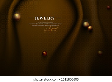 Elegant 3d realistic golden vintage fabric with shiny pearl, luxury drapes vector background template