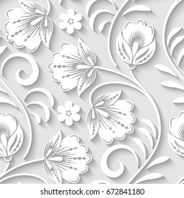 Elegant 3d Seamless Floral Pattern. Vector Illustration