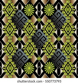 Elegant 3d seamless pattern with tribal vintage  flowers rhombus geometric ornament  in Aztec style. Ornamental ethnic  3d background wallpaper.Can be used for fabric prints, surface textures,wrapping