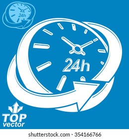 Elegant 3d vector round 24 hours clock, around-the-clock pictogram. Time idea perspective dimensional symbol. Business time management illustration.