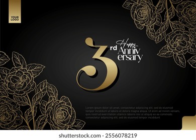 Elegant 3rd Anniversary Celebration with Gold and Rose Flower Background