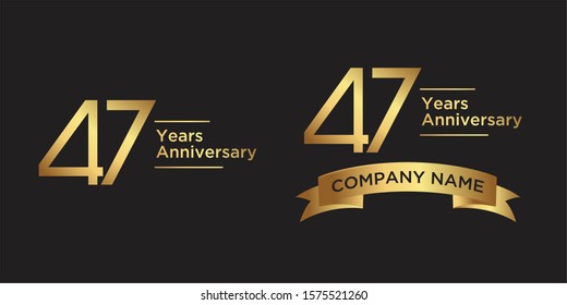 elegant 47 years anniversary logo template with ribbon in gold color, vector file eps 10 text is easy to edit