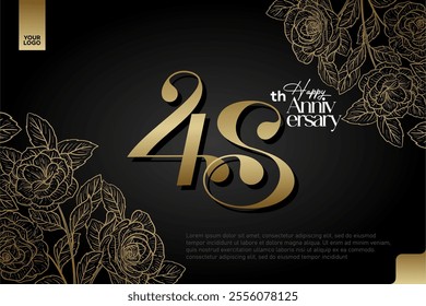 Elegant 48th Anniversary Celebration with Gold and Rose Flower Background