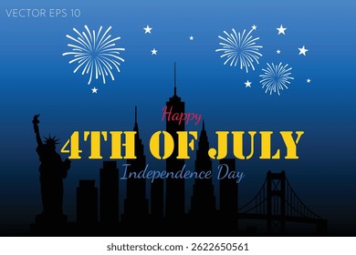 Elegant 4th of July Independence Day Poster with Yellow Text and Fireworks Background