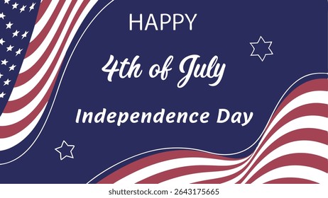 Elegant 4th of July Independence Day Vector with Waving American Flag and Script Text