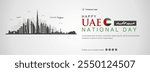 Elegant 53 Years UAE National Day 2024 with Dubai Skyline Banner, Background, Design, Greeting, Template, Greeting. UAE EID Al Etihad Vector Illustration