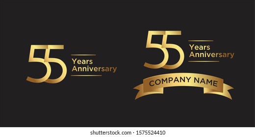 elegant 55 years anniversary logo template with ribbon in gold color, vector file eps 10 text is easy to edit